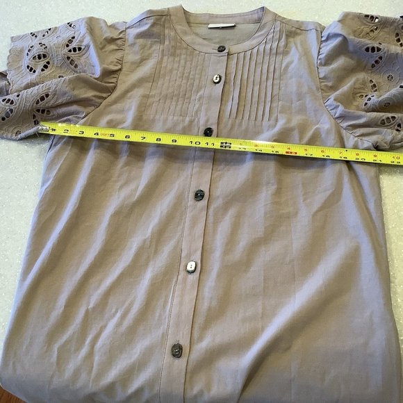 Free/Quent Dress Size Large Silver Mink Tan Brown 100% Cotton Eyelet Sleeves - Picture 11 of 16